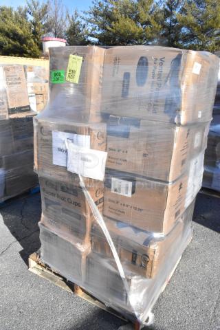 Pallet of 25 brand new scratch and dent items, including paper hot cups and lids, wrapped in plastic and labeled with shipping tags.