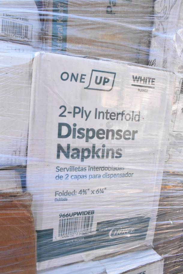 Pallet of Choice 2-Ply Interfold Dispenser Napkins, scratched packaging, 4.3" x 6.3", white. 966UPWIDEB model.