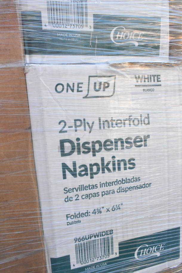 Box of One Up 2-ply interfold dispenser napkins, folded 4⅜"x 6¾", Choice brand, scratch and dent condition.