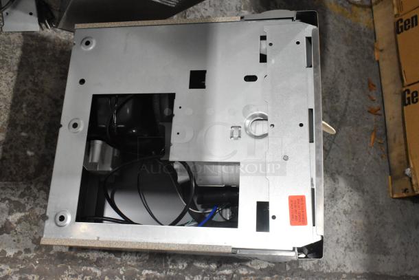 Elkay EZFSB_1H metal wall mount water fountain, 115 volts, 1 phase, shown in good condition with visible wiring and mounting features.