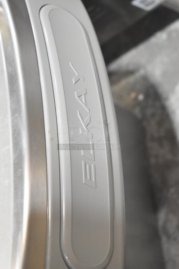 Elkay EZFSB_1H metal wall mount water fountain, 115V, 1 phase, stainless finish, Elkay branding visible, pristine condition.