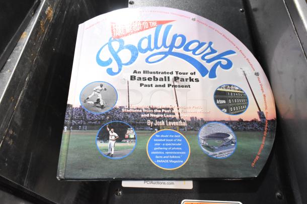 Alt text: "Take Me Out to the Ballpark book by Josh Leventhal, featuring an illustrated tour of baseball parks, in like-new condition."