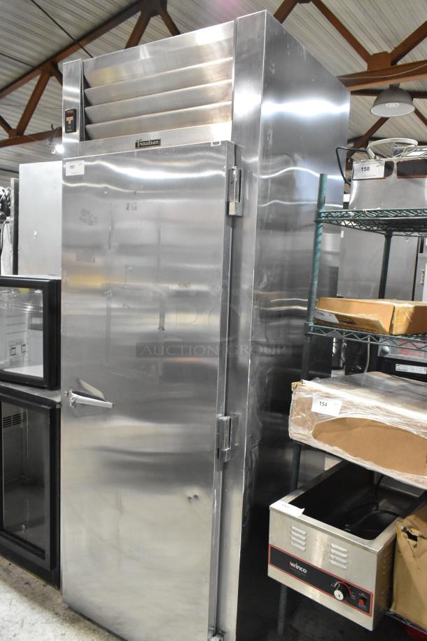 Traulsen ARI132HUT-FHS stainless steel commercial roll-in rack cooler, 115 volts, 1 phase; single door, vented top.