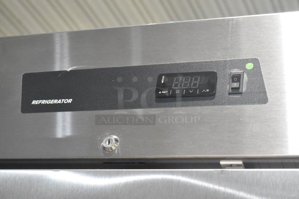 2023 Kutano KUTR1SS stainless steel reach-in cooler with digital display, lock, and on/off switch, on commercial casters.