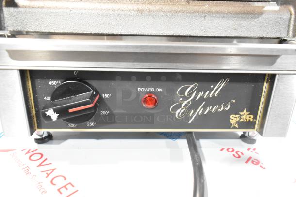 Star GX10IS Stainless Steel Panini Press, countertop model. Temperature dial, power indicator. 120V, 1 Phase.