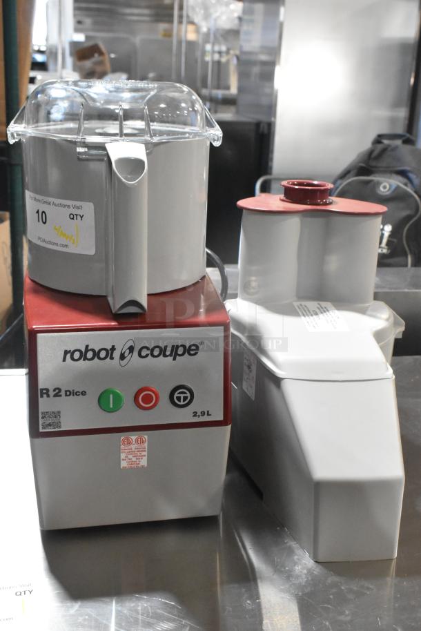 Brand new Robot Coupe R 2 Dice food processor, gray 3 qt. bowl, continuous feed, S blade, 120V, tested and working.
