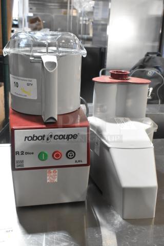 Brand new Robot Coupe R 2 Dice food processor, gray 3 qt. bowl, continuous feed, S blade, 120V, tested and working.