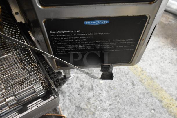 Turbochef HhC2020 stainless steel rapid cook conveyor oven, commercial-grade, 208/240V, 3-phase, visible operating instructions.