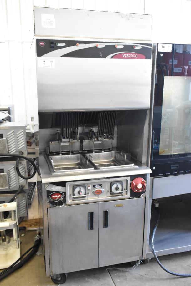 Wells VCS2000 Ventless Hood Cooking System with GSS 2-Bay Fryer, electric, 208V, 3-phase, on commercial casters.