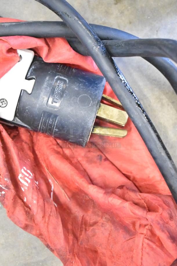 Electric plug for Wells VCS2000 Ventless Hood Cooking System, 208V 3-phase. Appears in good condition, attached black cord.