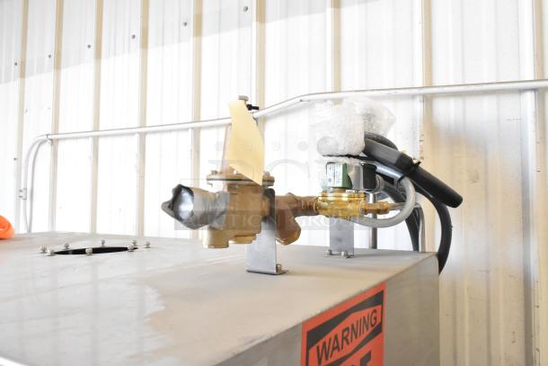 Douglas SD-20-ELEL commercial front load pot and pan washer, stainless steel, features visible valves and warning label, excellent condition.