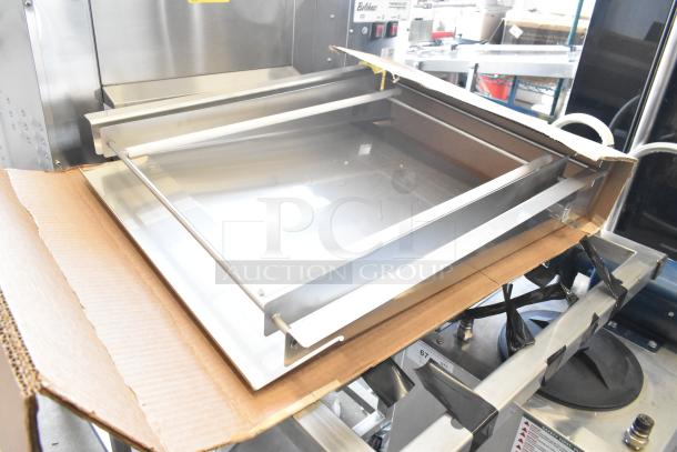Belshaw Adamatic TG-50 stainless steel thermoglazing station with commercial casters, 208V, 1 phase, new condition.
