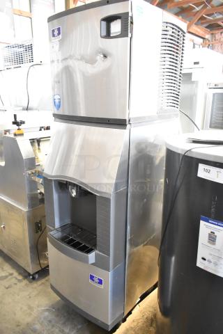 2021 Manitowoc IYT0420A-161X ice machine on SPA160 dispenser, stainless steel, 115V, visible dent on surface.