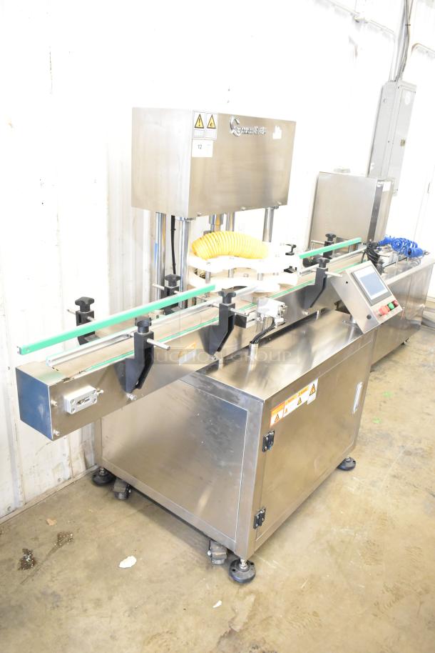 Guangdong ZK130 Automatic Can Flaring Machine, commercial floor style, 110V, stainless steel, touchscreen controls, excellent condition.