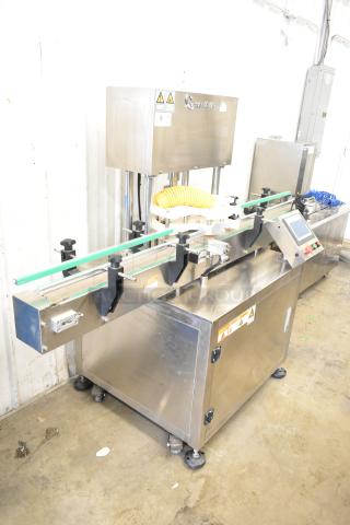 Guangdong ZK130 Automatic Can Flaring Machine, commercial floor style, 110V, stainless steel, touchscreen controls, excellent condition.