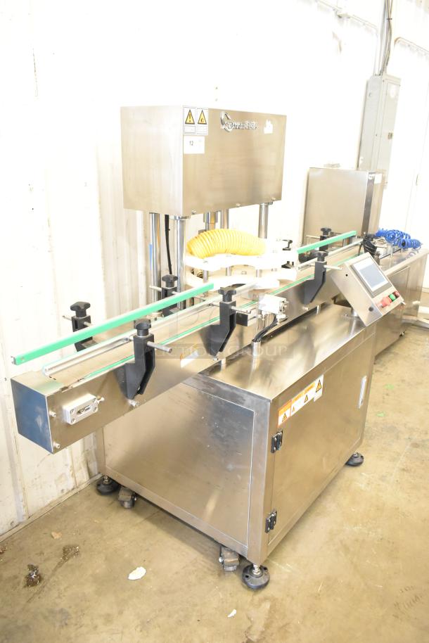 Guangdong ZK130 automatic can flaring machine, commercial floor style, stainless steel, 110V, 1 phase, with control panel.