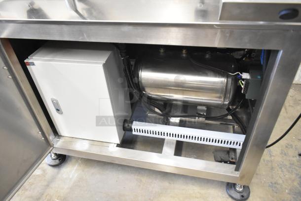 Guangdong ZK130 automatic can flaring machine, floor style, 110V, 1 phase, stainless steel construction, commercial use.