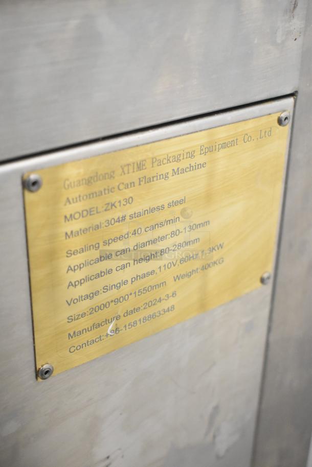 Guangdong ZK130 Commercial Automatic Can Flaring Machine, 110V, 1 Phase, stainless steel, 40 cans/min, size 2000x900x1550mm.