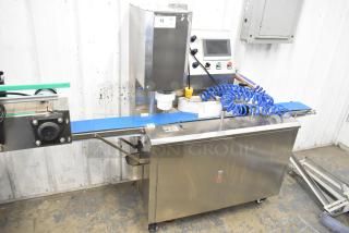 Luohe Orange Mechanical forming machine, 220V, 3 phase, stainless steel, floor style, control panel visible, blue conveyor.