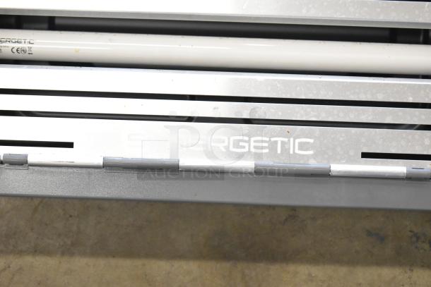 Halo Bug Zapper, 115 Volts, 1 Phase, silver exterior. "Synergetic" branding, visible wear. Ideal for pest control.