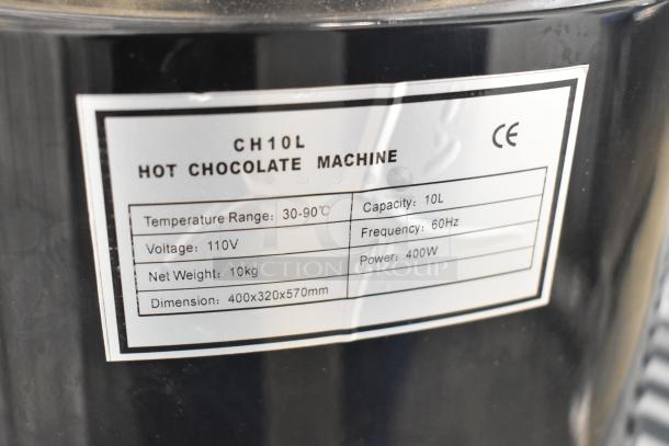 CH10L Countertop Hot Chocolate Machine, 110V, 1 Phase, 10L capacity, 400W power, 30-90°C temperature range.