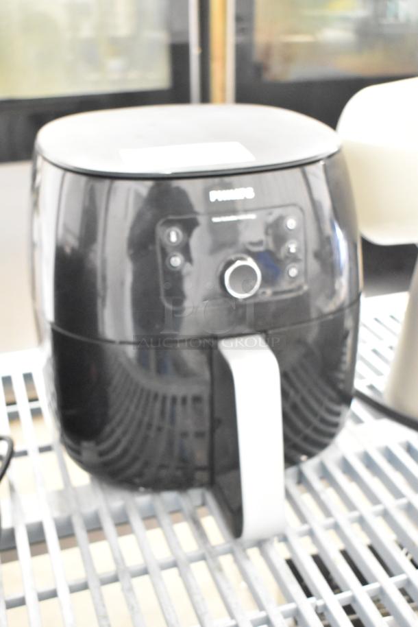 Philips HD96654 countertop air fryer, black finish, digital controls, 120V, good condition, model label visible.