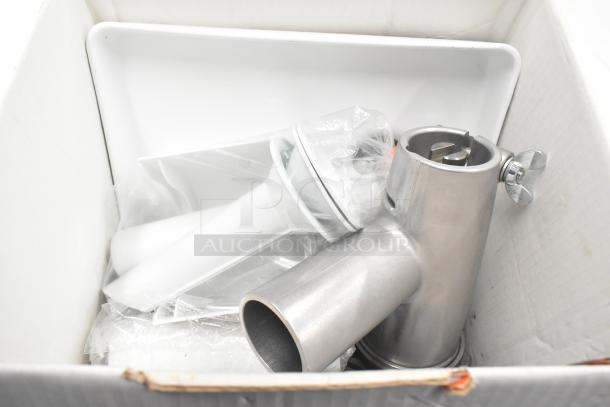 IN ORIGINAL BOX! Ankarsrum Meat Grinder Attachment. New condition, includes metal grinder and plastic components.