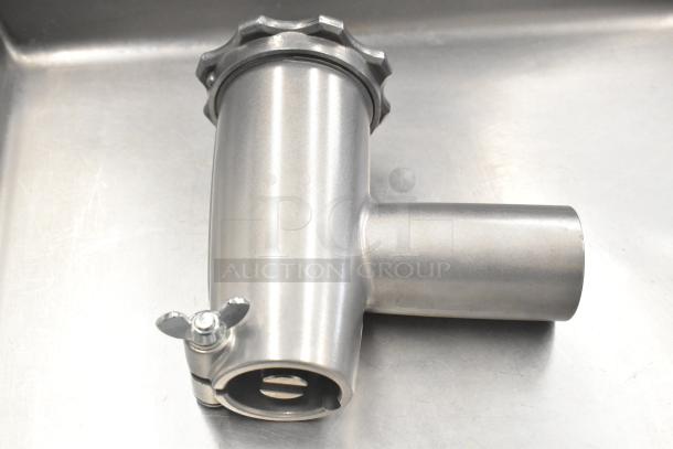 IN ORIGINAL BOX! Ankarsrum meat grinder attachment, stainless steel, excellent condition, essential kitchen accessory.