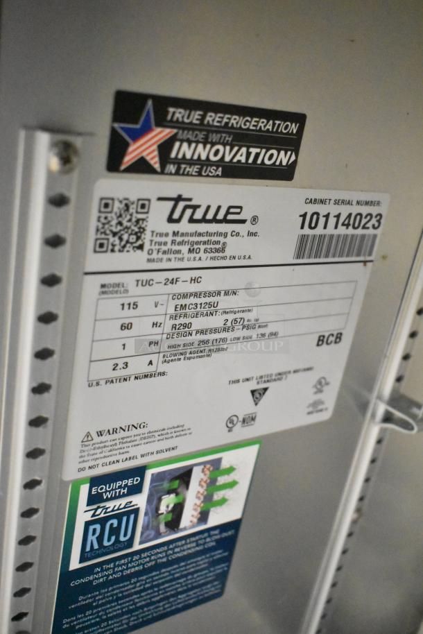 2021 True TUC-24F-HC undercounter freezer tag, 115V, 1 phase, commercial casters, serial 10114023, R290 refrigerant.