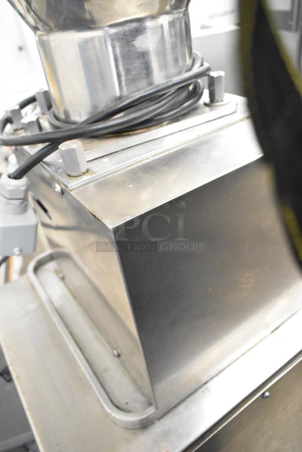 Luohe Orange commercial floor filling machine, stainless steel, 220V, 3-phase, on casters, industrial-grade condition.