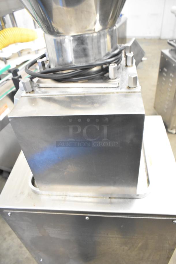 Luohe Orange commercial floor filling machine on casters, 220V, 3-phase, stainless steel, with attached cables, used condition.