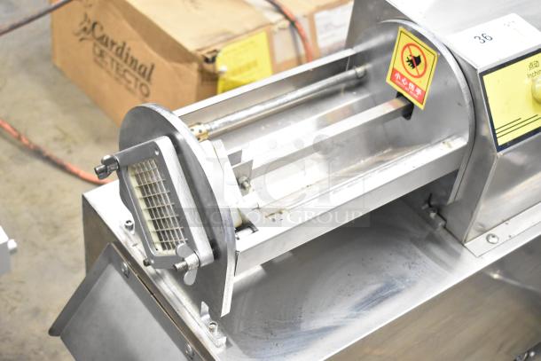 2023 C12 Countertop Semi Automatic Round Bottle Labeling Machine, used, 220V, 1 Phase, stainless steel, with safety and adjustment labels visible.