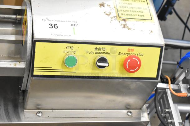 2023 C12 Countertop Semi Automatic Round Bottle Labeling Machine, 220V, 1 Phase, control panel with inching, auto, stop buttons.