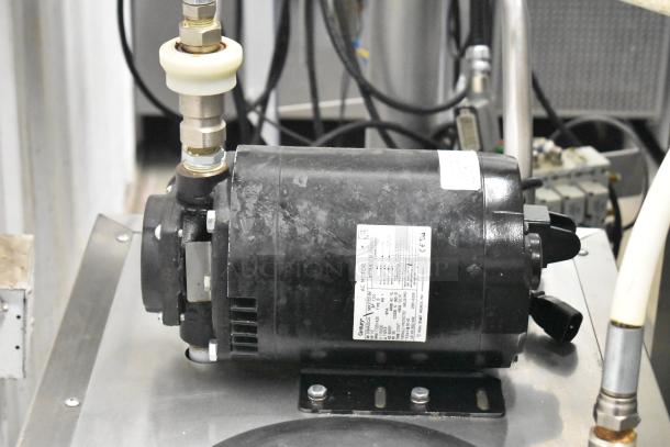 Frontline Commercial Fryer Oil Transport on Casters; features durable casing, visible motor label detailing specifications.