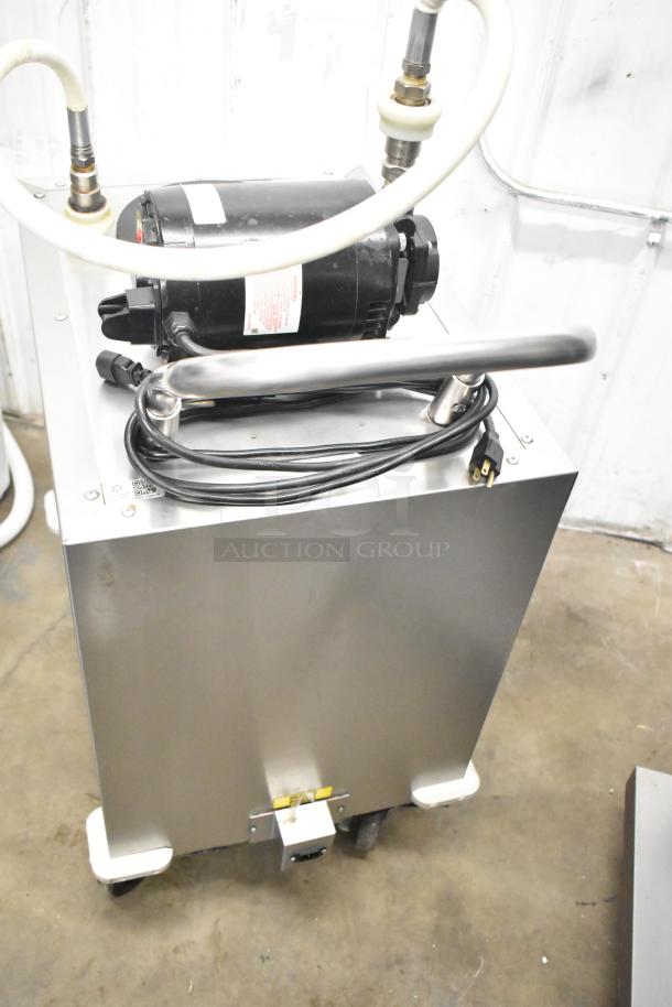 Frontline Commercial Fryer Oil Transport on casters, stainless steel, integrated pump, power cord, excellent condition.