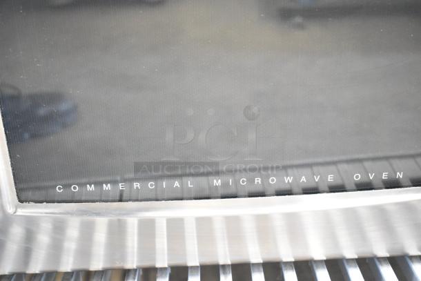 Sharp countertop microwave oven with "Commercial Microwave Oven" label. Door stuck closed. 120V, 1 phase.