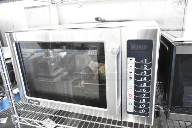 2019 Amana RCS10TS commercial microwave oven, stainless steel, keypad controls, used condition, 120V, 1 Phase.