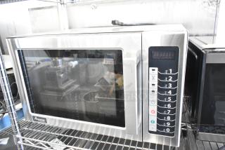 2019 Amana RCS10TS commercial microwave oven, stainless steel, keypad controls, used condition, 120V, 1 Phase.