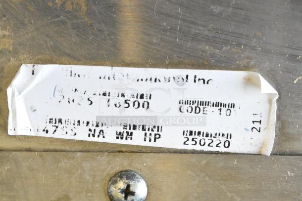 Frontline Commercial Fryer Oil Transport, stainless steel, on casters. Label shows model details and code. Used condition.