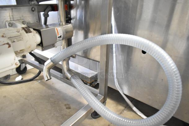 Belshaw Adamatic TG-50 thermoglazing station, stainless steel, on commercial casters. Features hoses and electrical connections.