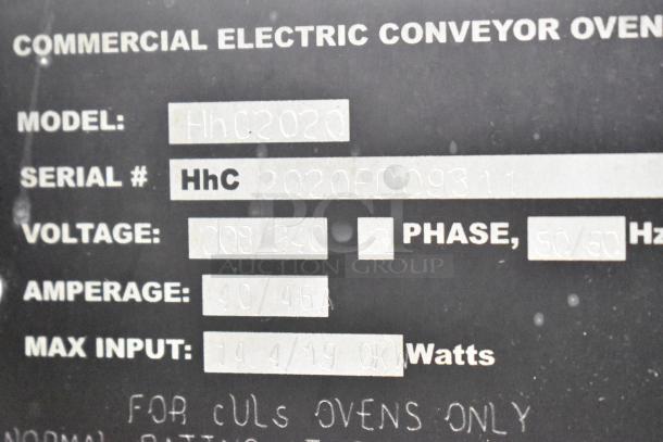 Turbochef HhC2020 Commercial Conveyor Oven, Model HhC2020, 208/240V, 3 Phase, Serial #HhC2020ED09311, 40/46A.