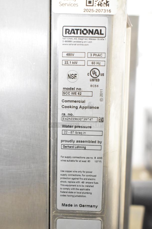 2019 Rational SCC WE 62 Combi Oven, stainless steel, double pan rack, 480V, 3 Phase. NSF, UL listed, Made in Germany.