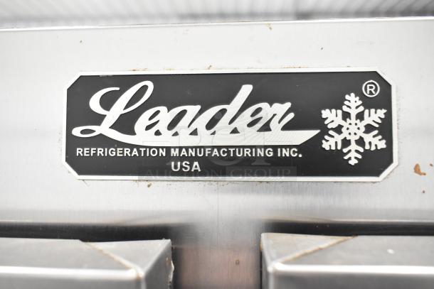 Leader LR54 S/C Commercial 2 Door Cooler label, black with white text, snowflake logo, 115 Volts, 1 Phase.