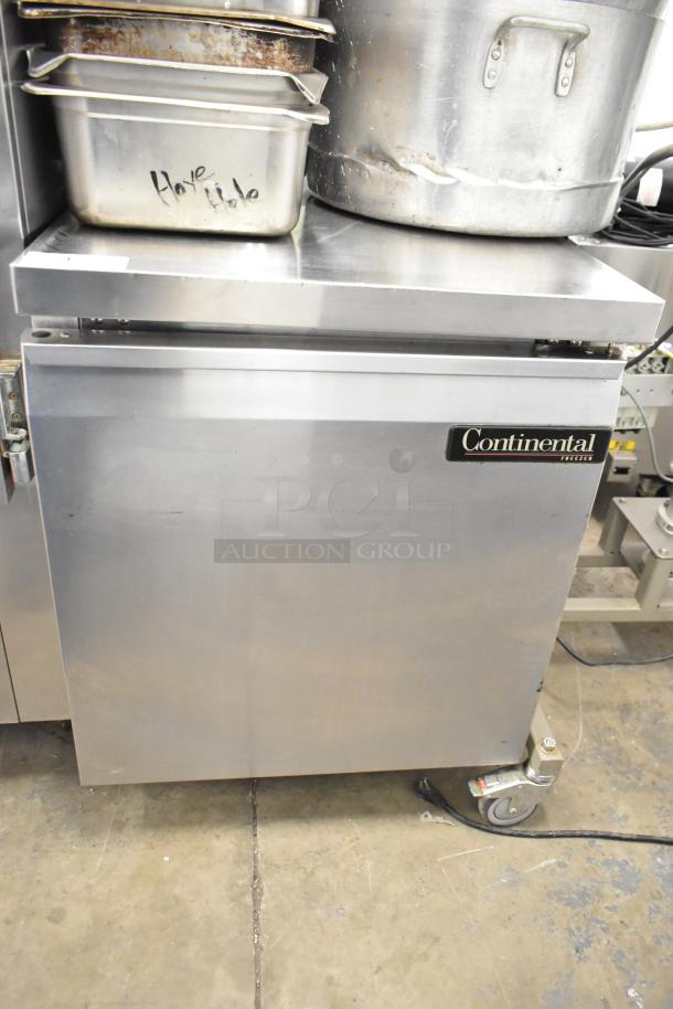 Continental SWF27 undercounter freezer, stainless steel, single door, on casters, 115V, with visible branding label.