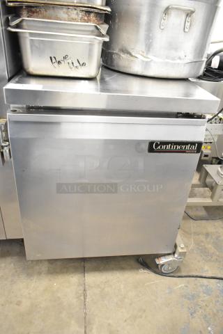 Continental SWF27 undercounter freezer, stainless steel, single door, on casters, 115V, with visible branding label.