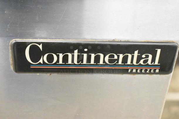 Continental SWF27 commercial undercounter freezer label, showing brand name. Stainless steel, runs on 115 volts, 1 phase.