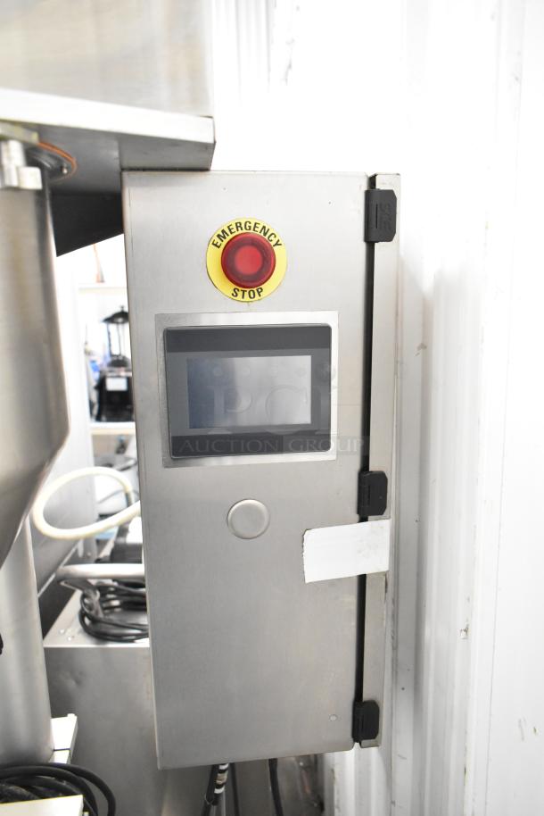 Per-fil Micro-15 floor filler machine with emergency stop button, touchscreen panel, on commercial casters. 125V, 1 Phase.