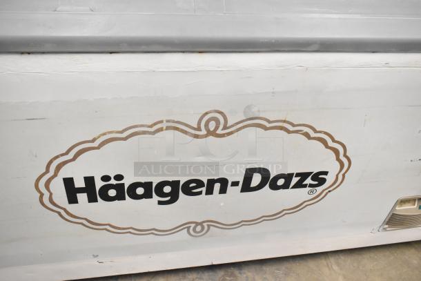 XS-500YX Commercial Ice Cream Freezer, Häagen-Dazs branding, 115 volts, 1 phase, visible wear, merchandiser model XS-500YX.
