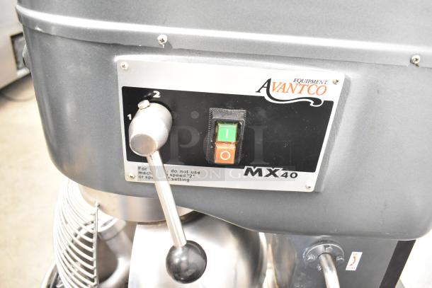 Avantco MX40 40 Quart Dough Mixer with bowl, guard, whisk, dough hook, and 2 paddles. 240V, 1 Phase. Good condition.