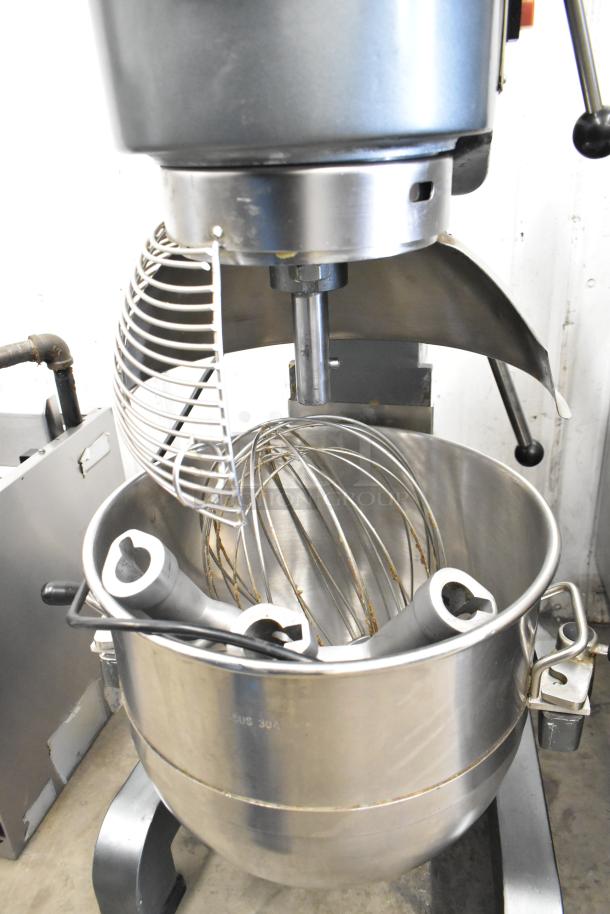 Avantco MX40 40 Quart Planetary Dough Mixer with bowl, guard, whisk, dough hook, paddles; 240V, 1 Phase; stainless steel.